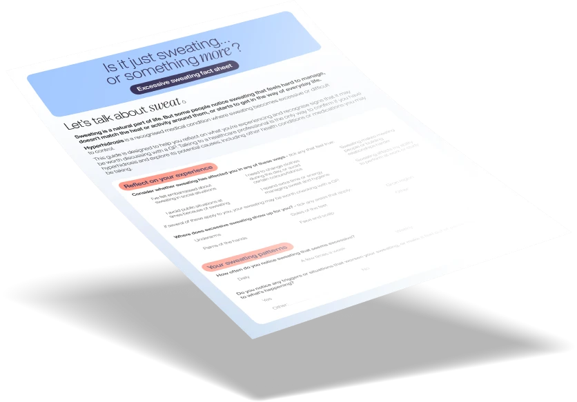 Downloadable excessive sweating fact sheet guide for understanding symptoms and preparing for medical consultation